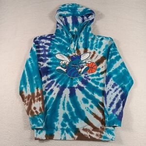 Vintage Charlotte Hornets NBA Hoodie Mens Medium Blue Tie Dye Graphic Y2K